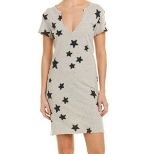 PAM & GELA Grey With Black Stars V-Neck 100% Cotton Midi Dress Size M